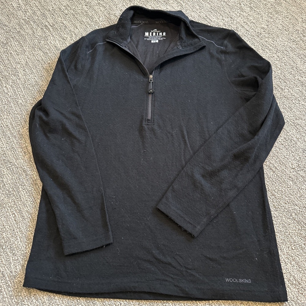 Terramar Merino Woolskins Mens M Black Quarter Zip Base Layer Wool Blend Top